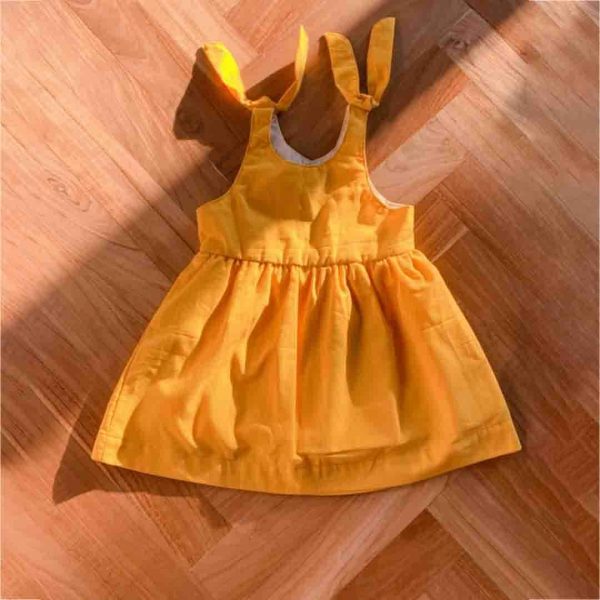 Yellow Soulder Tie Up Dress For Your Princess